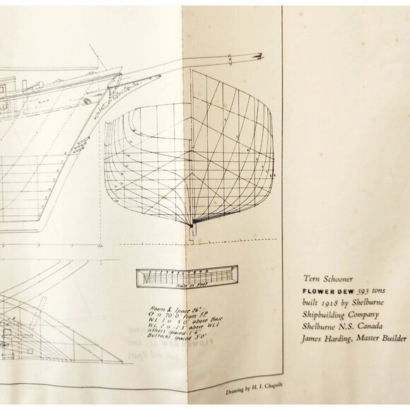 1961 Flower Dew Tern Schooner Ship Drawing Blueprint Shelburne Shipbuilding E2J4 - Picture 1 of 5